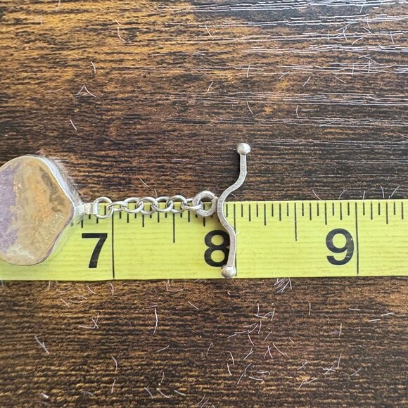 VTG Two Tone Sterling Silver 925 Slab Druzy Abstract Chain Bracelet 7.5" Length - Picture 12 of 16